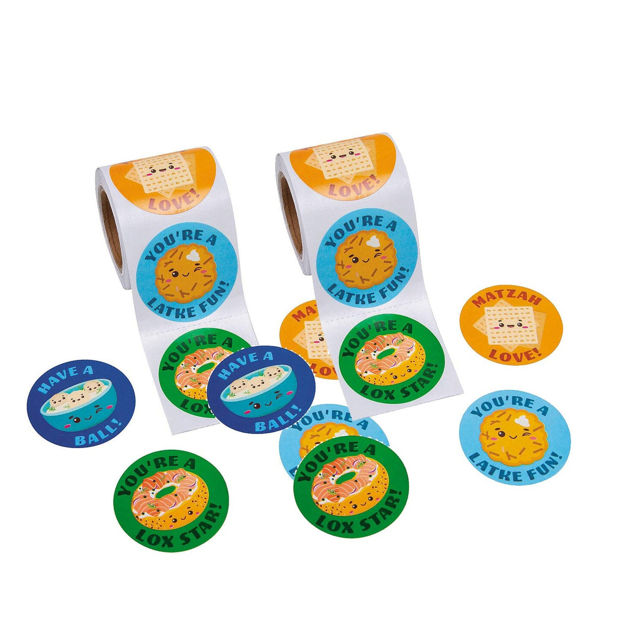 2 1/2" Bulk 100 Pc Hanukkah Jewish Food Characters Sticker Roll