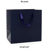 Colored Kraft Euro Totes with Satin Ribbon Handles 12''x8''x12'' Navy Color 12 EACH / PACKAGE