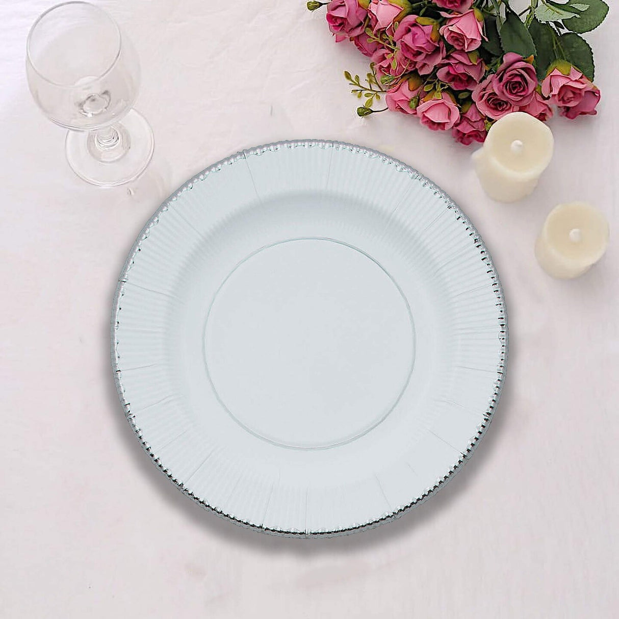 8 Count White Paper Dessert Plates with Silver Trim 8"