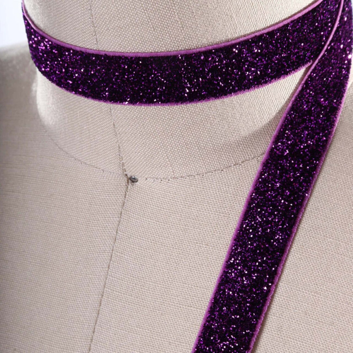 2 Yards Deep Purple Plum Colored Glitter Elastic Trim 5/8"