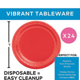 24 Count Vibrant Red Color Paper Dessert Plates for Birthday Wedding Party 7"