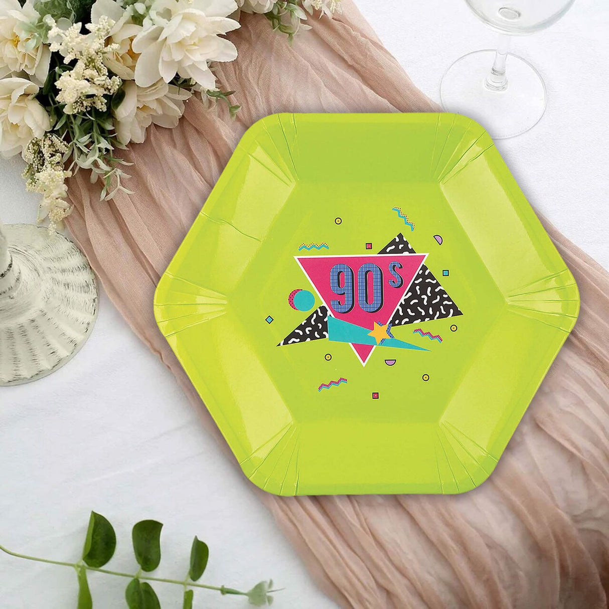 8 Ct. Neon 90s Party Paper Dinner Plates Funky Retro Design 9"