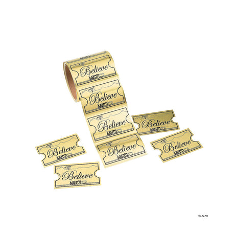 Gold Foil Believe Ticket Jumbo Sticker Roll 100 Pc