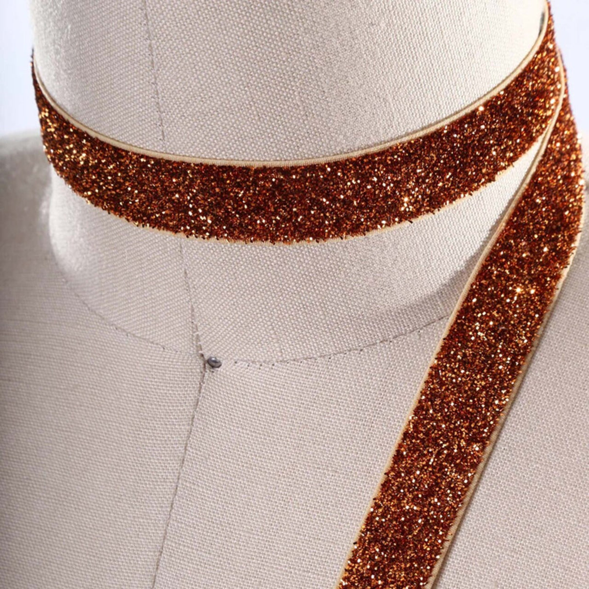 2 Yards Burnt Orange Glitter Elastic Trim 5/8" Stretch for Halloween & Crafts