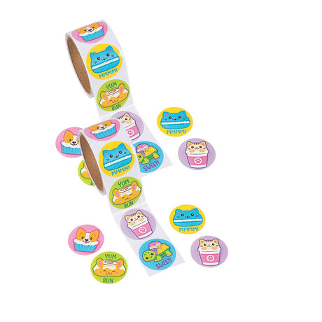 1 1/2" Scented Multicolor Foodimals Paper Sticker Roll 100 Pc