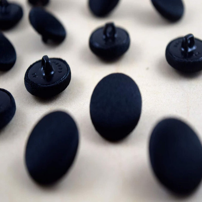 Black Satin Covered Buttons 10mm Shank Back Set of 12 for Tuxedo & Formal Wear