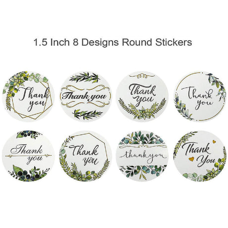 Wrapables Thank You Stickers Roll 1.5" Sealing Stickers & Labels 500 Pc Greenery Design