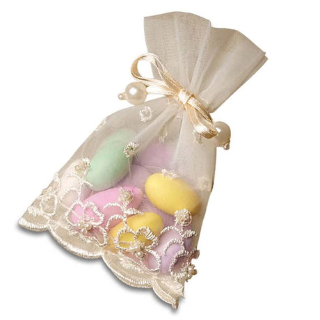 Elegant Embroidered Pearl Organza Bag 3" x 5"