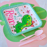8 Ct. Girl Dinosaur Party Stomp and Roar Pink Paper Dinner Plates Durable Disposable 9" Plates for Kids’ Birthday Party
