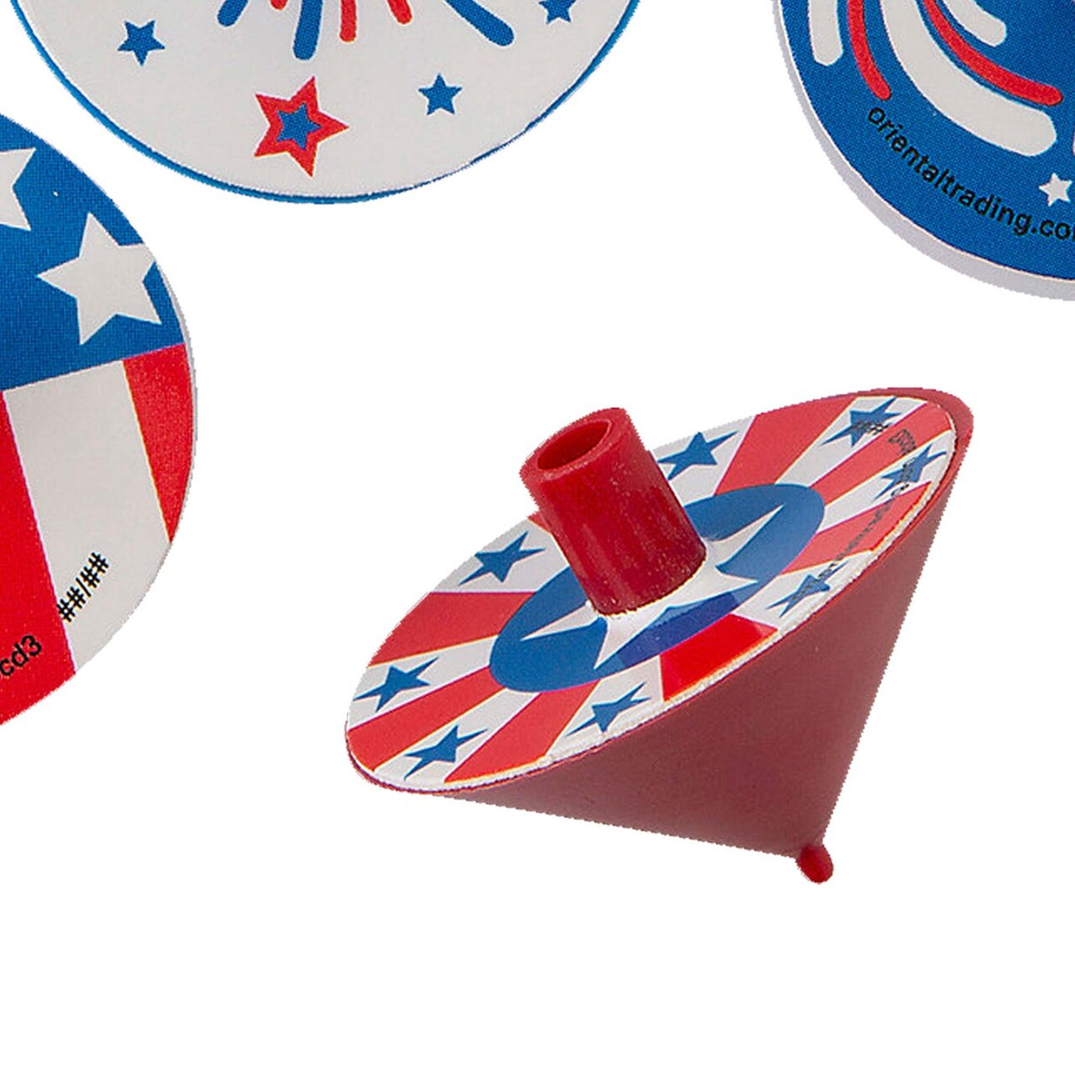 1 1/4" Bulk 144 Pc. Mini Patriotic Red, White & Blue Plastic Spin Tops