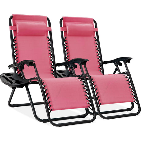 Best Choice Products Set of 2 Zero Gravity Lounge Chair Recliners for Patio, Pool w/ Cup Holder Tray