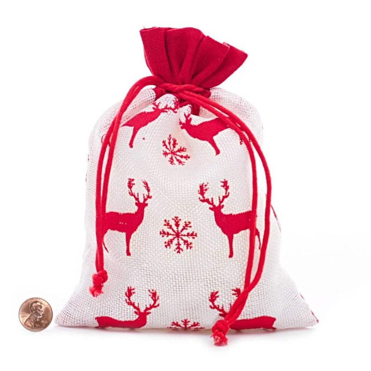 White & Red Christmas Deer Fabric Bag 6” x 8” Holiday Packaging