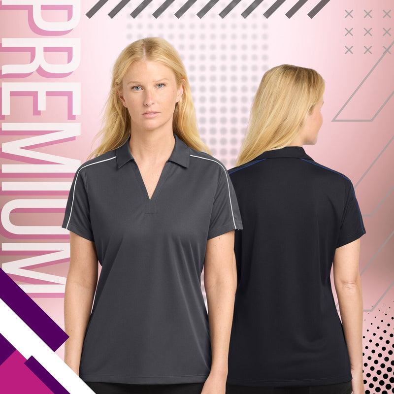 Navy Women's Sport-Tek micropique polo with moisture-wicking fabric for office and golf