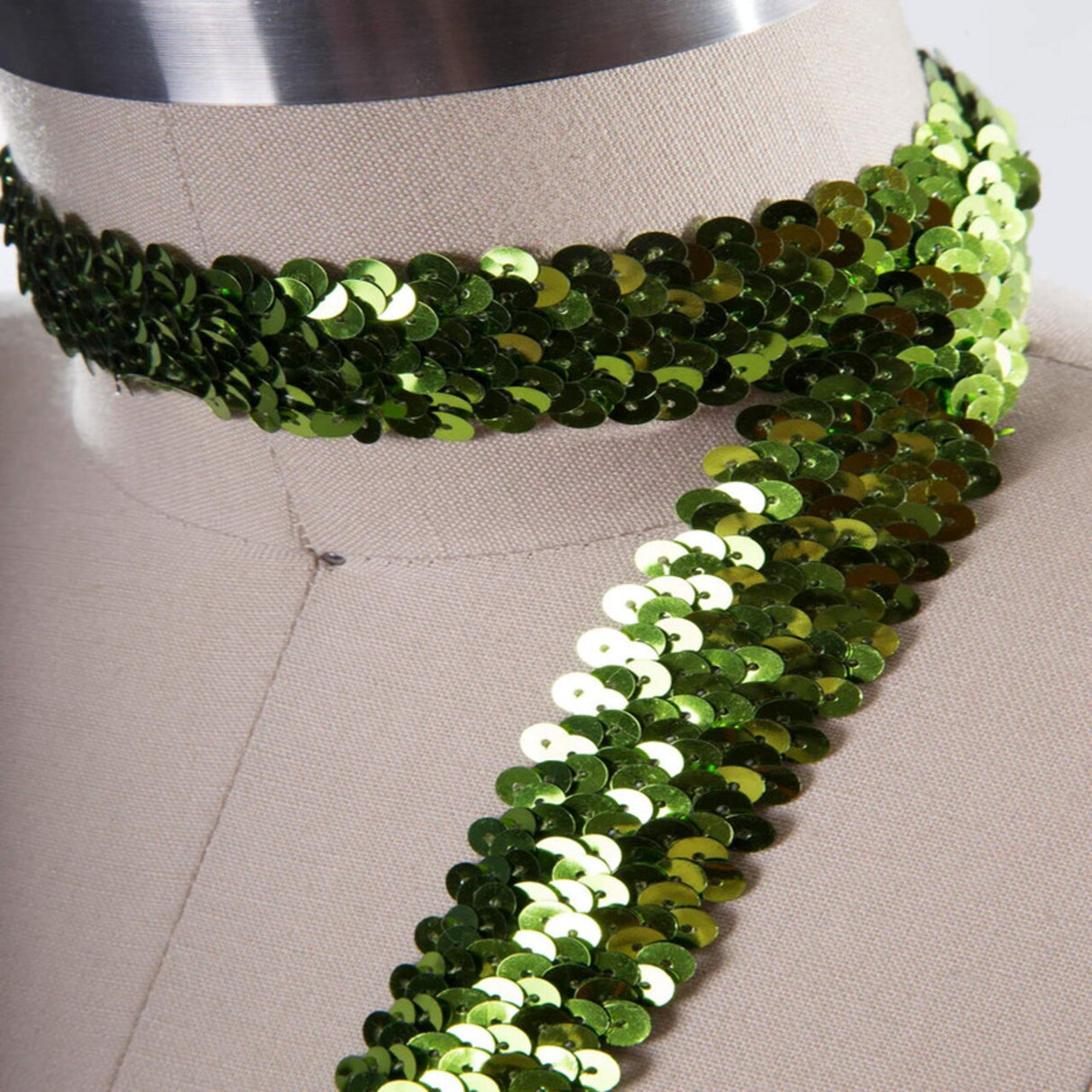 1 Yard Sparkly Pear Green Stretch Sequin Lace Trim 1.25"