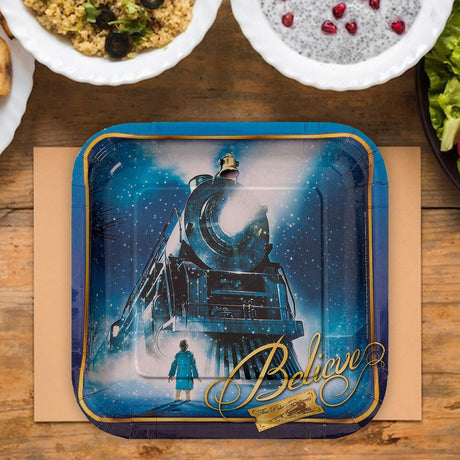 8 Ct Polar Express Paper Plates Holiday Christmas Party Supplies Square Paper Plates 9"
