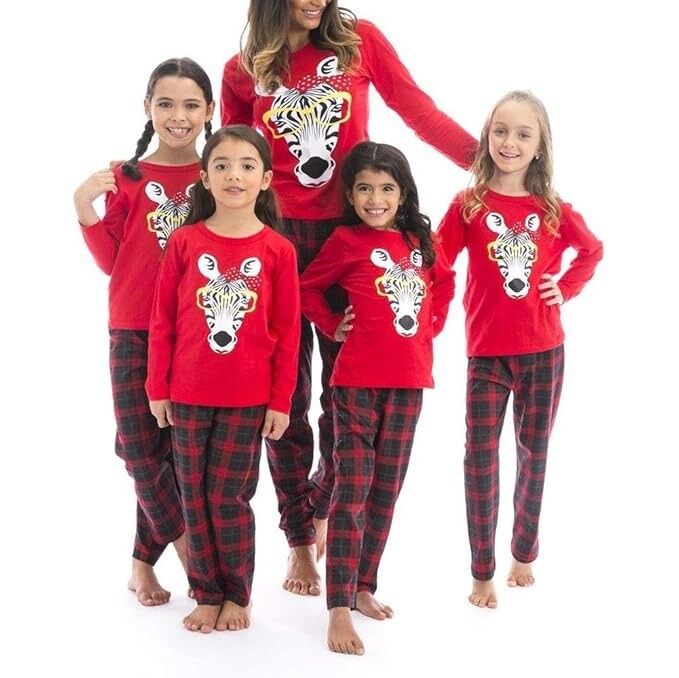 Christmas Pajama Set Zebra Top Plaid Pants Outfits