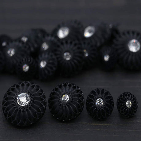 11mm X small Black Rhinestone Shank Buttons Set of 4