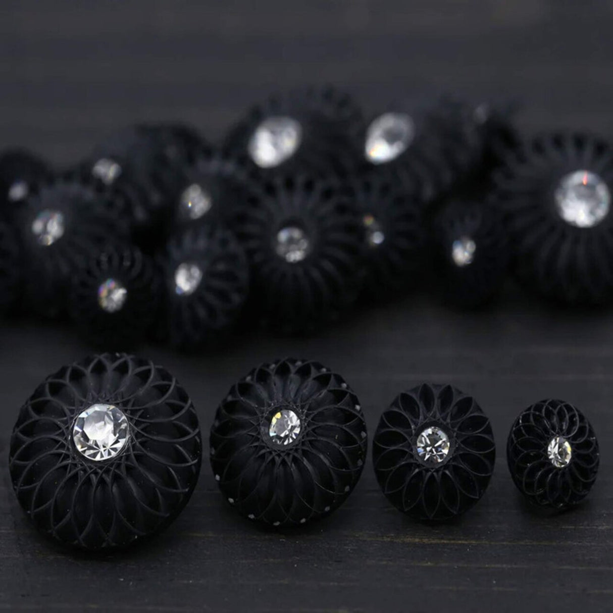 22mm Large Black Rhinestone Shank Buttons Set of 4