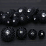 22mm Large Black Rhinestone Shank Buttons Set of 4