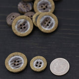 12 Small Faux Wood Plastic Buttons – 24L (15mm / 5/8") Sanded Four-Hole Multipurpose Buttons