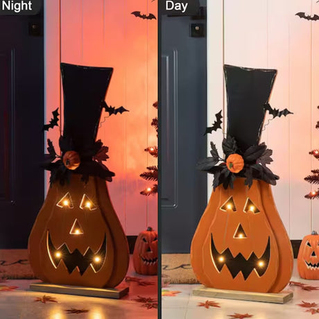 29.5 Inch Lighted Wooden Jack-O-Lantern Porch Decor