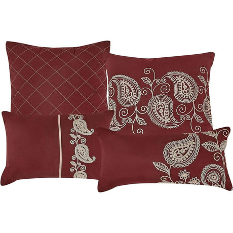 Paisley Embroidery 7 Pieces Burgundy Comforter Set