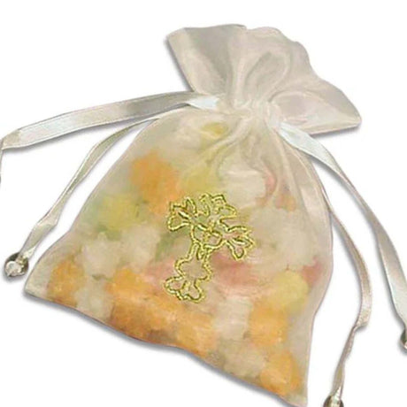 Golden Cross Embroidered Organza Bags 4'' x 6'' Favors