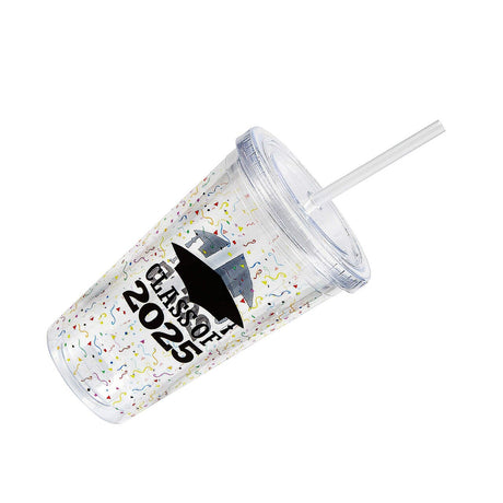 16 oz Class of 2025 Reusable BPA-Free Plastic Tumbler with Lid & Straw