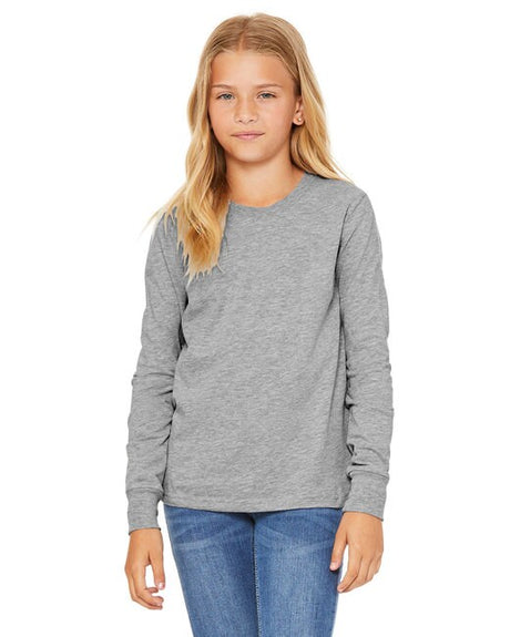 Image 1: Bella Canvas Youth Heather CVC Crewneck Long Sleeve TeeImage 2: Heather CVC long sleeve kids shirtImage 3: Soft youth crewneck jersey teeImage 4: Blank youth shirt for custom printingImage 5: Comfortable Bella Canvas children's apparelImage 6: Premium kids long sleeve t-shirt