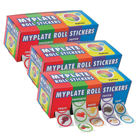 1 1/2" Bulk MyPlate Food Groups Multicolor Paper Rolls of Stickers 500 Pieces