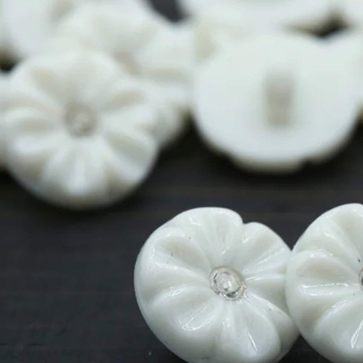 12 Pc White Flower Rhinestone Shank Buttons for Crafts and Sewing