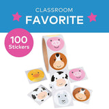 1 1/2" Farm Animal Face Multicolor Paper Sticker Roll 100 Pc