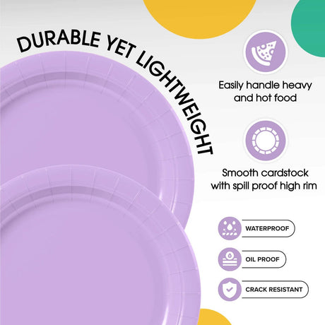 100 Count Lavender Paper Plates 9 Inch Disposable Plates for Parties Events and Picnics
