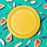 24 Count Paper Plates Orange Yellow Round 7 Inch Solid Color Disposable for Event Catering