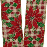 Poinsettia on Red Gingham Wired Ribbon 2.5" x 10 Yards
