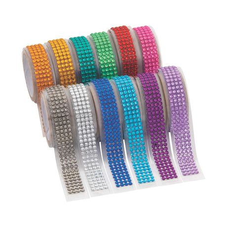 3/4" x 19" Bright Colors Self-Adhesive Rhinestone Rolls 12 Pc
