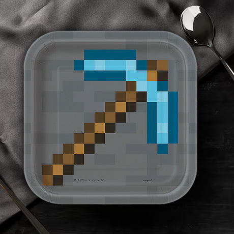 8 Ct. Minecraft Pickaxe Paper Dessert Plates 7.25" Disposable Birthday Party Plates