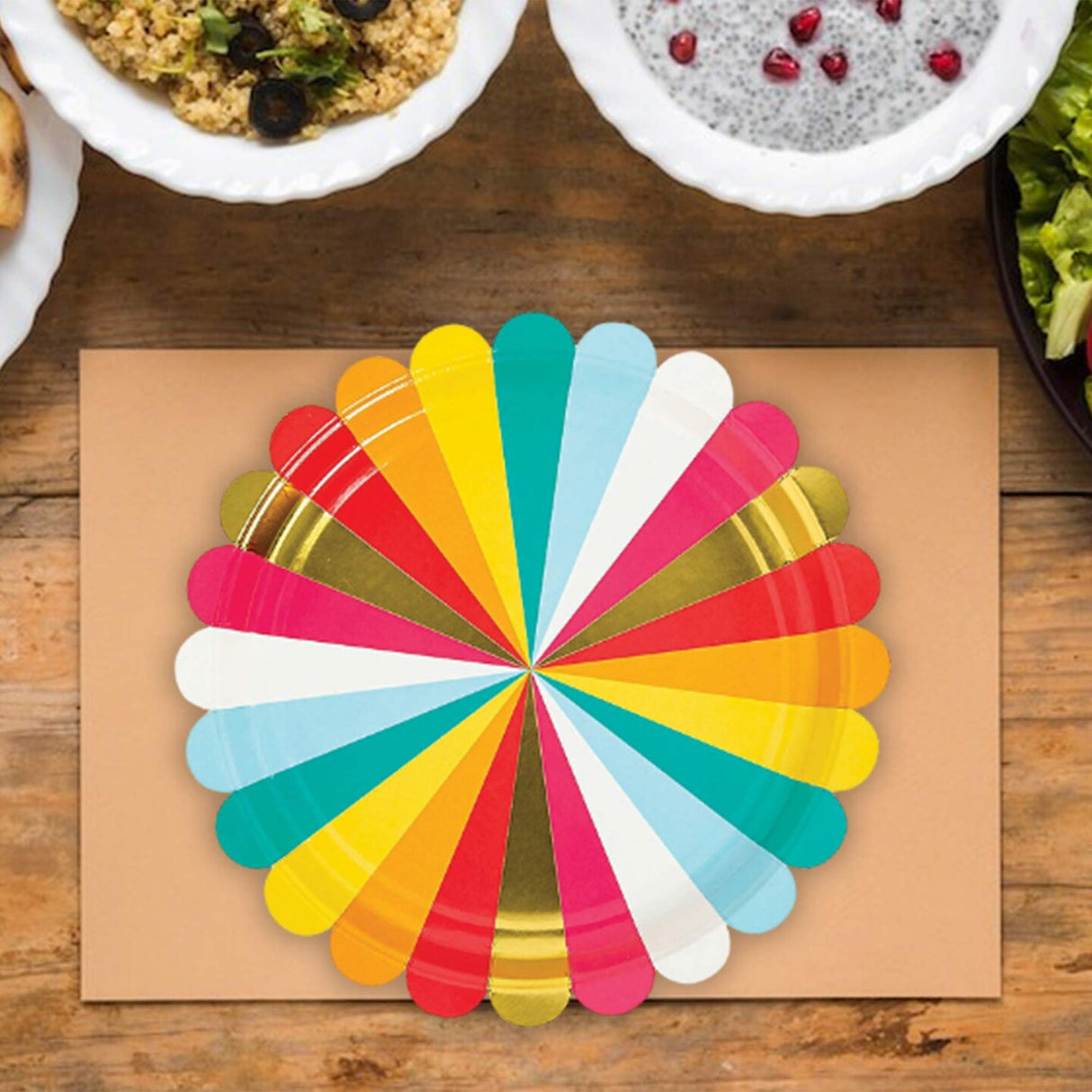 8 Count Multicolored Paper Dinner Plates Disposable Party Celebrations Bright 9"
