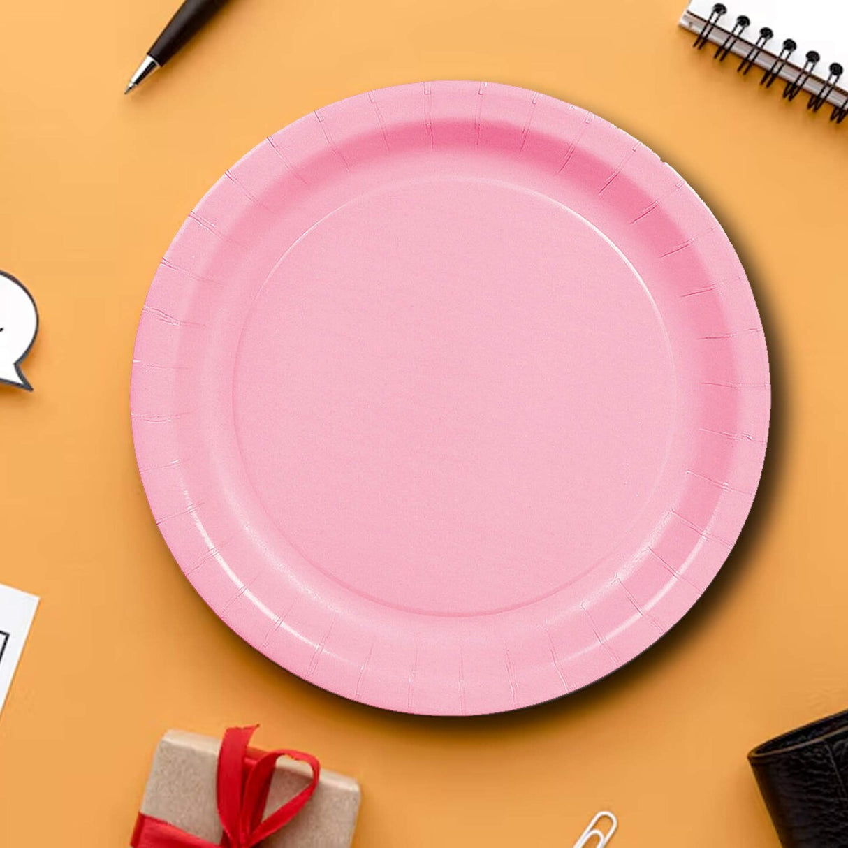 24 Count Pink Round Paper Dessert Plates for Party Table Settings 7 Inch