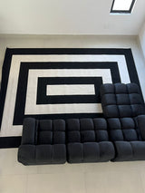 Z341A Polyester Fabric - Black & White Geometric Square Area Rug, Soft Texture, Modern Design, 5' 3" X 7' 6" (1 Piece)
