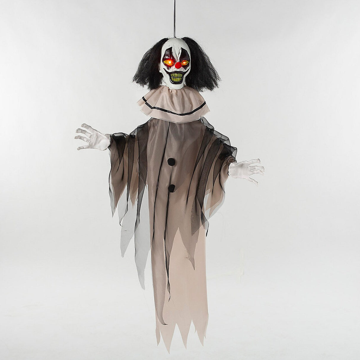 35.5 Inch Hanging Animated Black White Clown Halloween Decoration