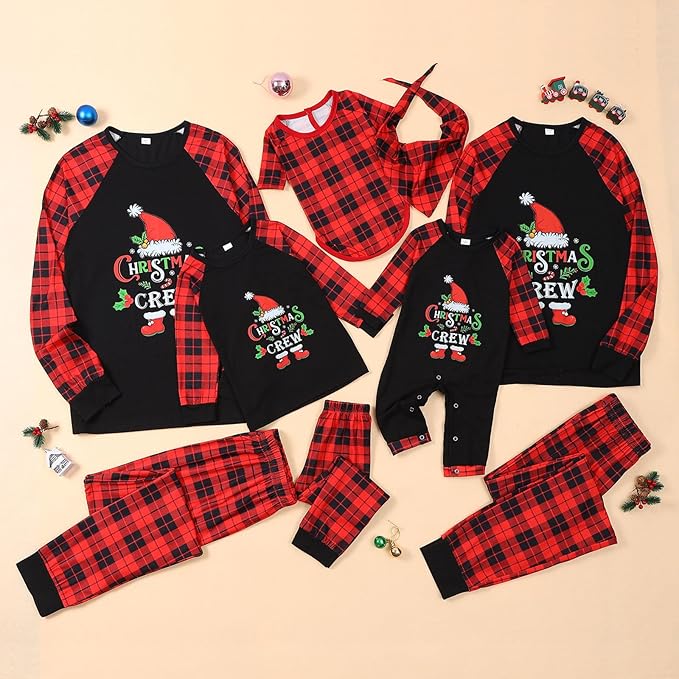 Christmas Outfits Pajamas Sets Letter Plaid Print Tops Pants Jumpsuit