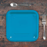 24 Count Turquoise Square Paper Dessert Plates for Wedding Birthday Party Shower Events Easy Cleanup 7 Inch