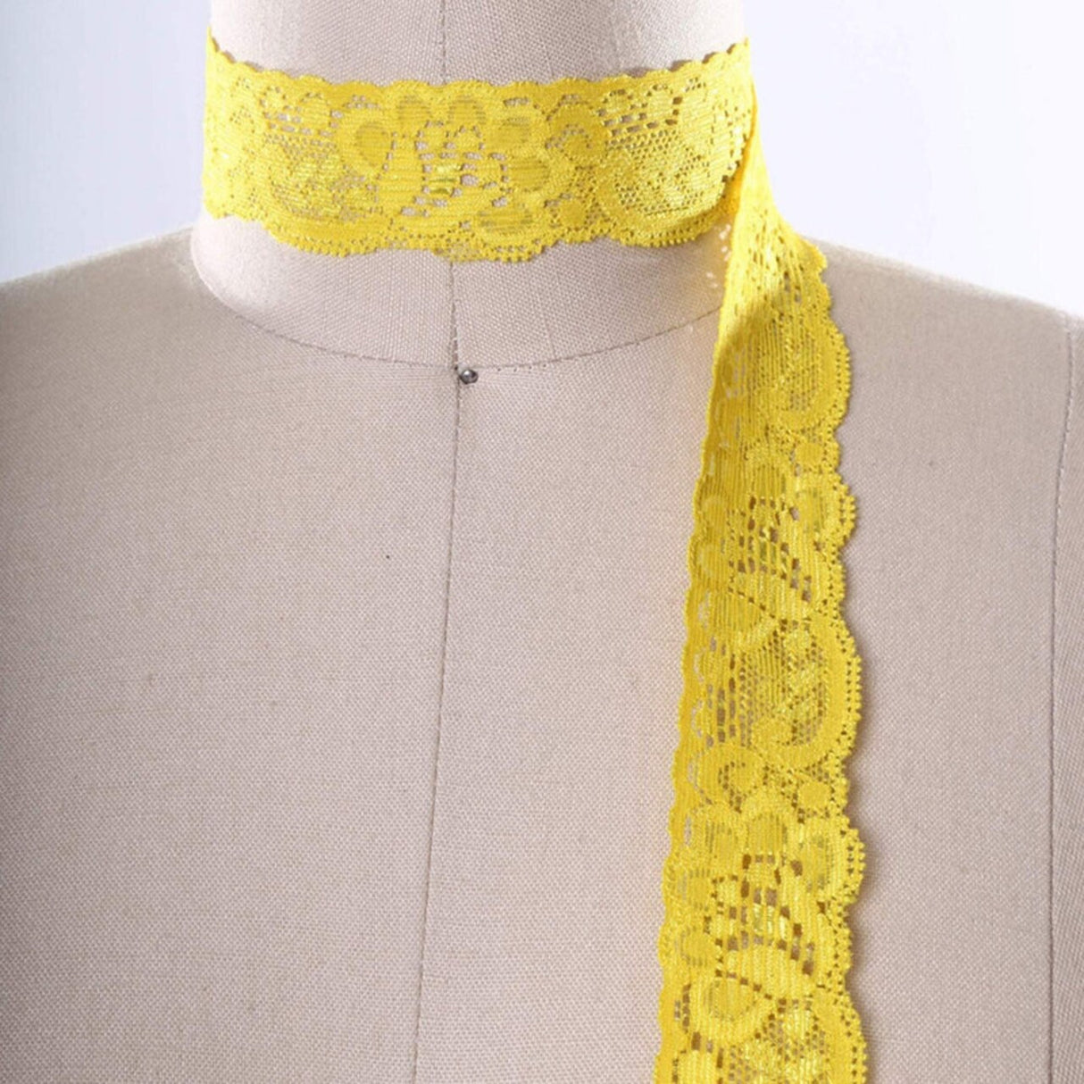 2 Yards Bright Yellow Stretch Lace Trim 1" Narrow Floral Elastic for Lingerie, Crafts & Sewing