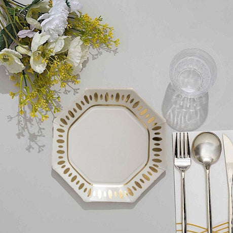 White and Gold Elegant Party Paper Dessert Plates 8 Count Wedding Tableware
