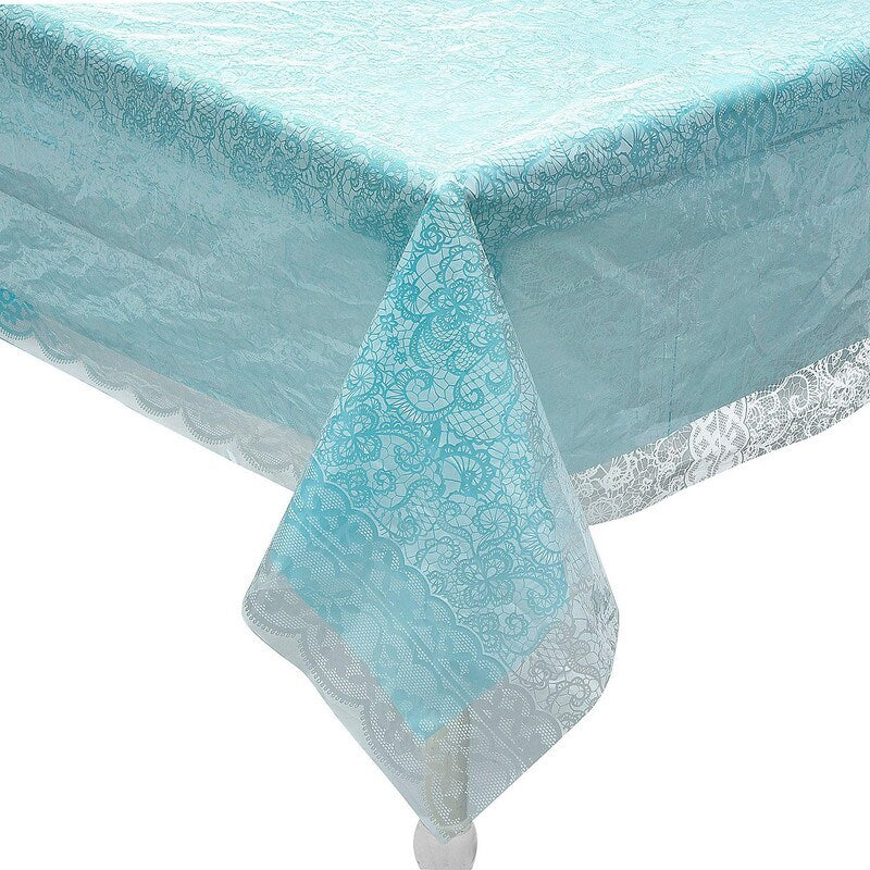White Lace-Printed & Light Pink Rectangle Disposable Plastic Tablecloth Kit - 2 Pc.
