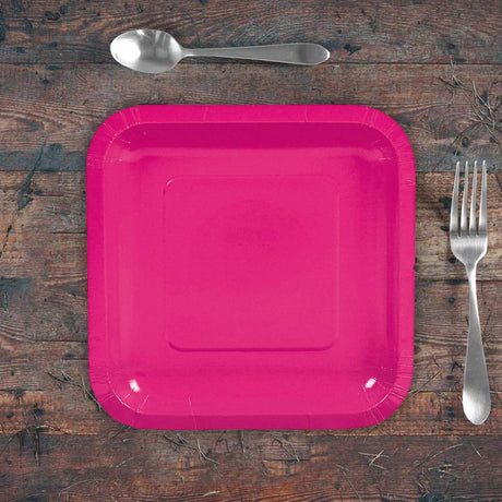 24 Count Hot Pink Square Paper Dessert Plates for Birthday Wedding Baby Shower Events 7 Inch