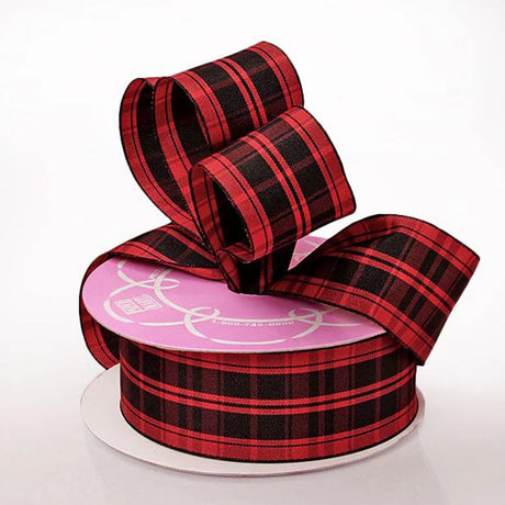 Plaid Linen Look Wired Ribbon Red 1.5" x 25 yd