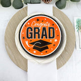 25 Count Orange Congrats Grad Paper Plates 9 Inch Graduation Decor for Bold Celebrations