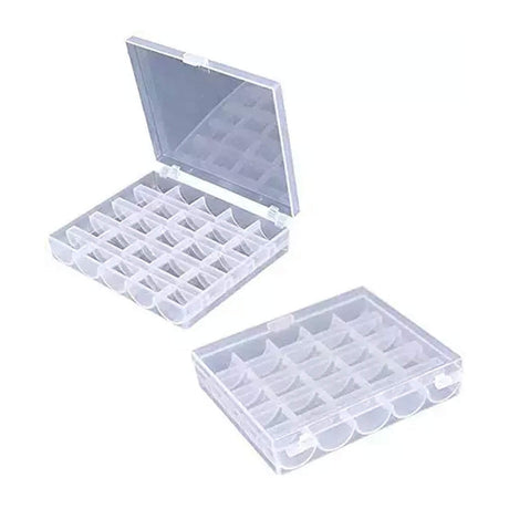 Portable Plastic Bobbin Organizer Box with 25 Clear Premium SA156 Bobbins for Sewing